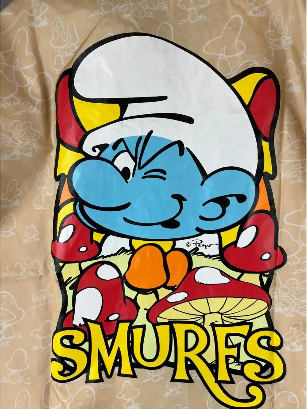 The Smurfs Mens Windbreaker Jacket Pullover Hooded Mushrooms Smurfs Size Large